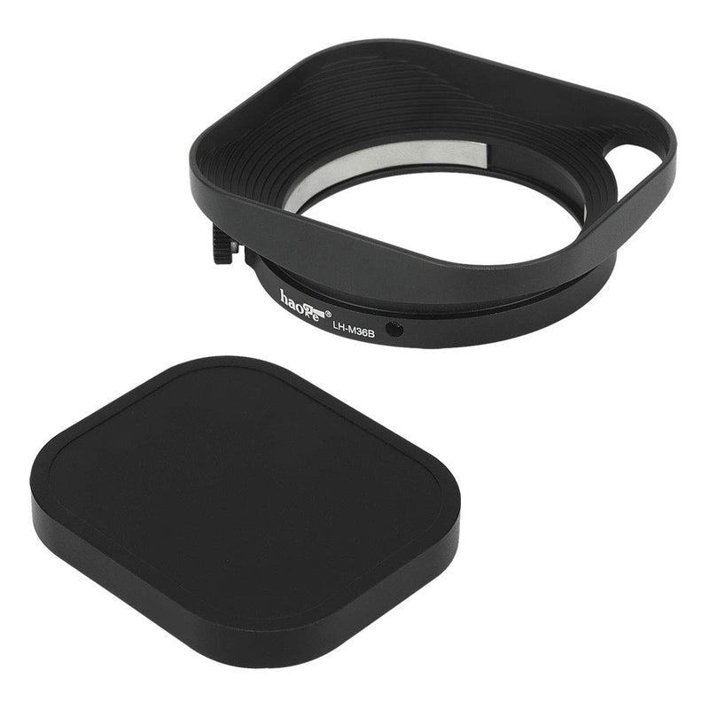 Haoge LH-M36B Square Metal Lens Hood Hollow Out Designed with Cap for Leica Summicron 35mm f2, Summicron M 35mm f2, Summicron-M 35mm f2 ASPH and Elmarit-M 28mm f2.8 ASPH Lens Black