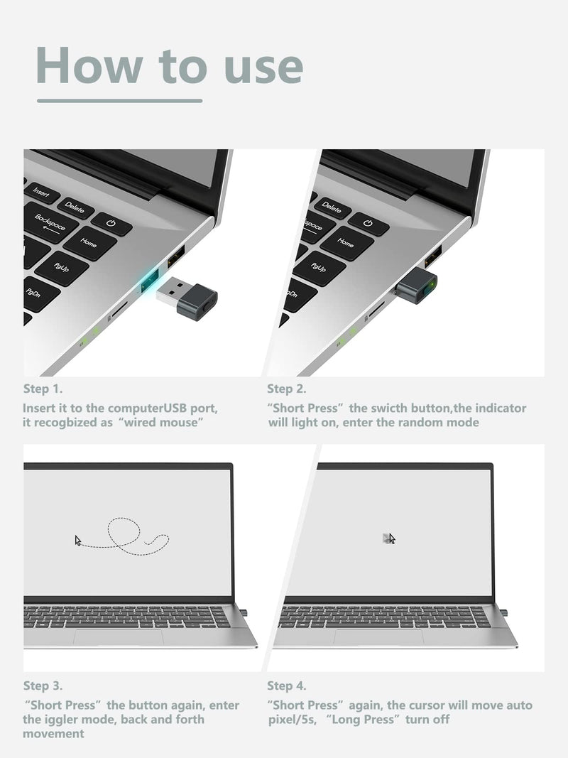 Geyes USB Mouse Jiggler, Undetectable Mouse Mover Device Has Two Swing Modes Jiggle and Multi-Track,Keeps for Computer/Laptop Awake, Driver-Free, Plug-Play，with Switch (Metal Black) 1 PCS