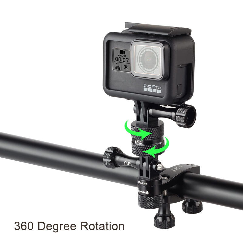HSU Aluminum 360 Degree Rotation Camera Mount, Tripod Adapter Compatible with GoPro Hero, DJI, Sony, Xiaomi Yi AKASO Campark and Other Action Cameras