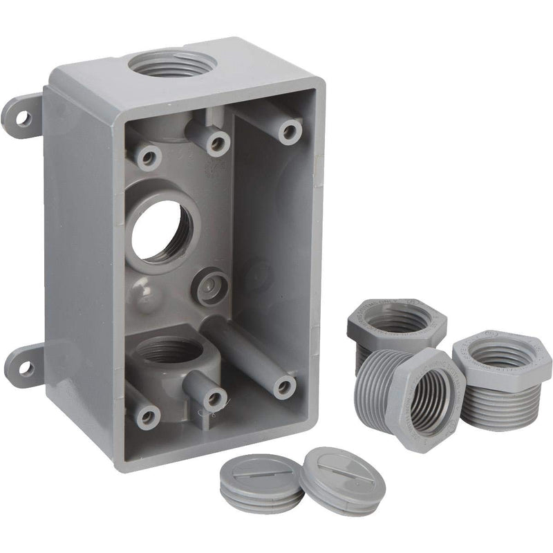 BELL PSB37550GY Single-Gang Weatherproof Three 1/2 in. or 3/4 in. Threaded Outlets, 2 in, Gray