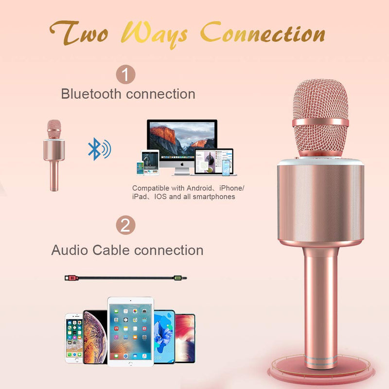 [AUSTRALIA] - Wireless Bluetooth Karaoke Microphone,Portable Handheld Karaoke Mic Speaker Machine for Kid Adult Girl Home Party Singing Birthday Gift compatible with Android/iPhone/PC or All Smartphone Qarfee Pink 