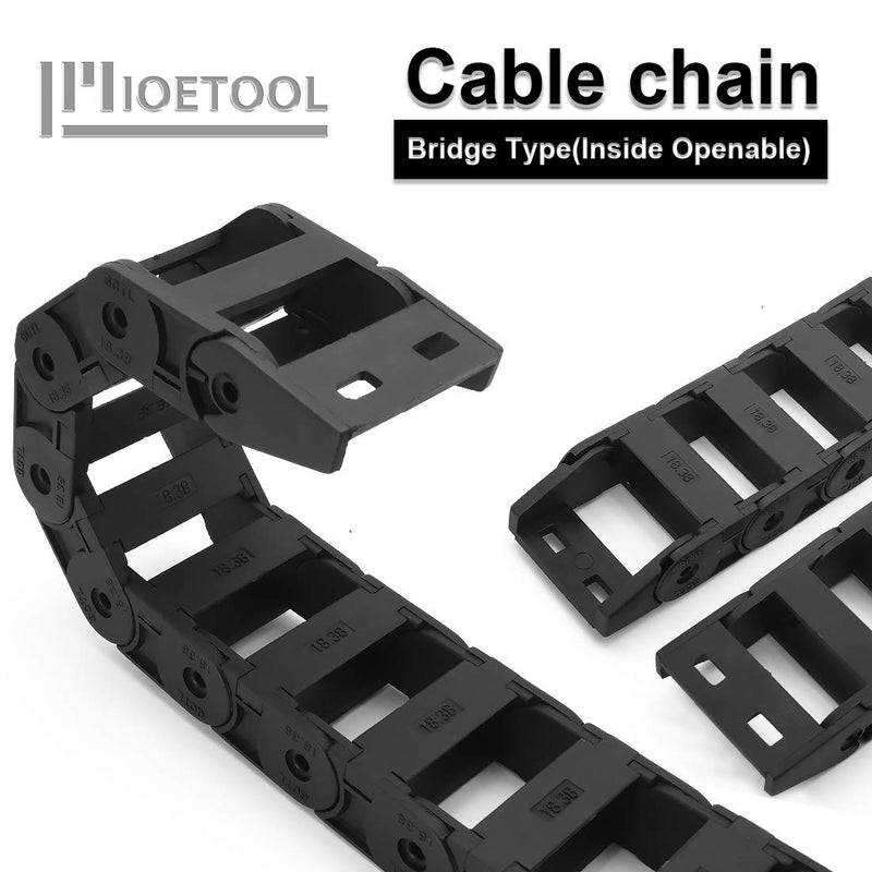 LMioEtool R38 18mm x 38mm(Inner H x Inner W) Black Plastic Cable Wire Carrier Drag Chain 1M Length for CNC, with End Connectors - Bridge Type (Inner Side openable) 18*38
