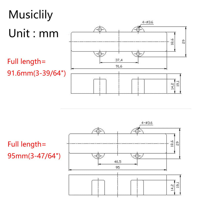 Musiclily Pro Plastic F91.6/R95mm Jazz Bass Pickup Covers No Holes Set for Fender J-bass, Black (Set of 2)