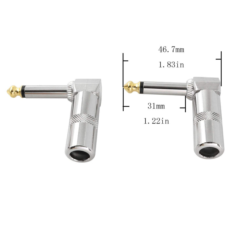 Longdex Audio 1/4 inch Right Angle Plug 2PCS 6.3mm 90 Degree TS Mono Male Solder-On Connector Microphone Phone Jack Adapter