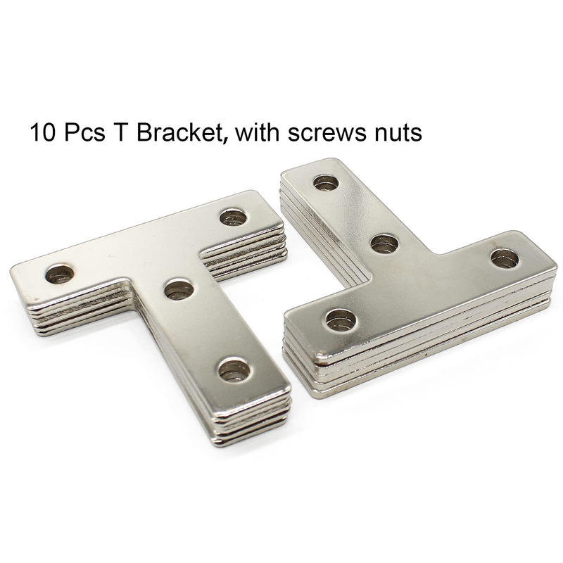 10 Sets Aluminum Extrusion T Brackets 10Pcs 2020 Aluminum Profiles Joint Brackets Plate Connector with 40Pcs M5 T Slot Nuts and Bolts for T Slot Rail 2020 T Slot Aluminum Extrusion