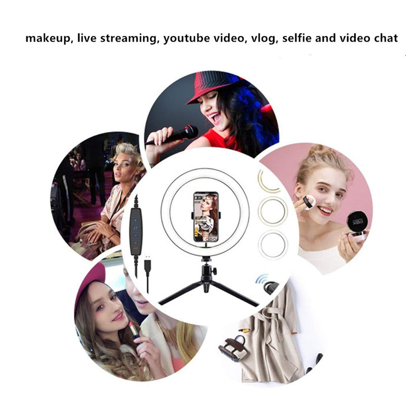 10" LED Ring Light with Tripod Stand Phone Holder Selfie Halo Light Dimmable Beauty Ringlight for Live Streaming YouTube Makeup Video(Upgrade)