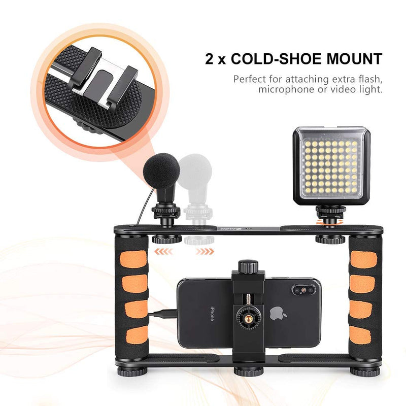 Zeadio Metal Tripod Video Rig, Handle Grip Stabilizer, Vlogging Filmmaking Recording Case, Fits for All iPhone and Android Smartphones Action Camera 2. Metal Version