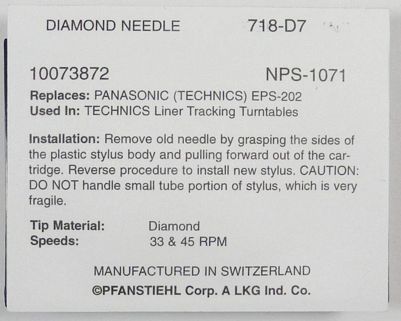[AUSTRALIA] - Pfanstiehl Phonograph Needle For Panasonic Technics EPS25CS EPS24CS SL5 SLBD22 P24 P28 SL-N5 SL-N15 AT3482P SL-V5 & Others 1 