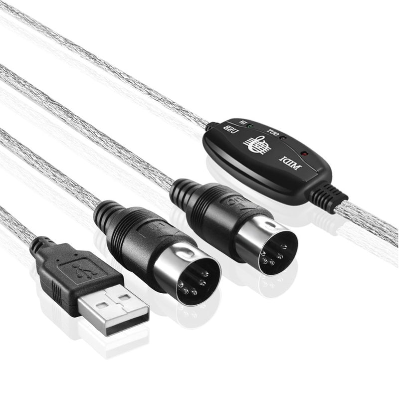 TNP USB to MIDI Cable Converter 2 IN 1 PC to Synthesizer Music Studio Keyboard Interface Wire Plug Controller Adapter Cord 16 Channels Supports Computer Laptop Windows and Mac USB-A to MIDI Cable