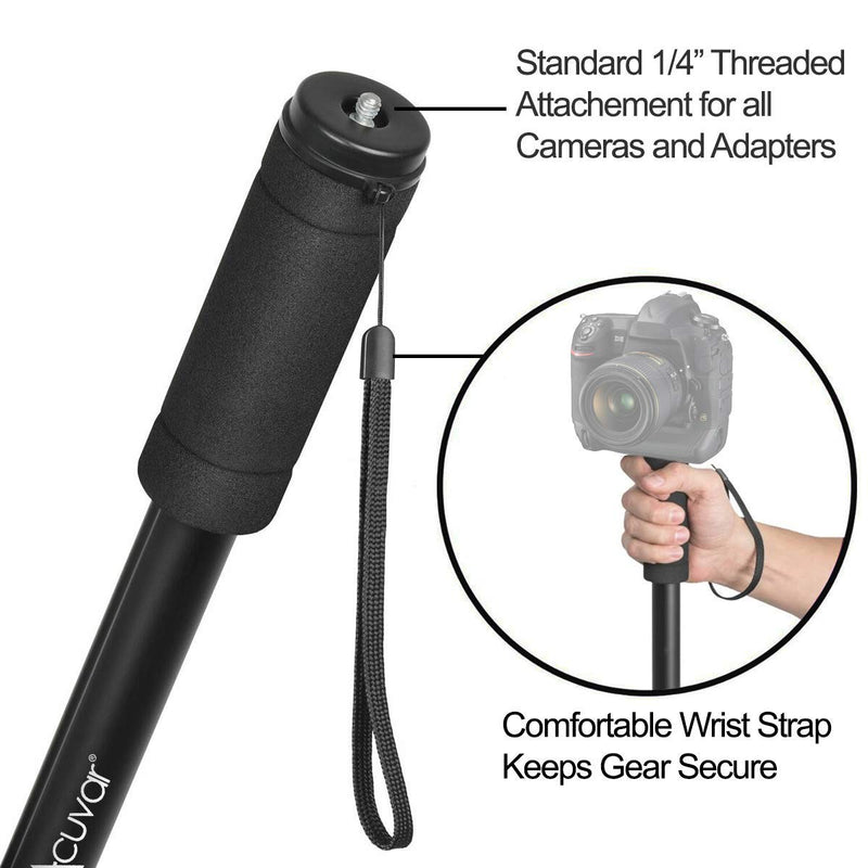 Acuvar 62' Inch Monopod with Integrated Safety Strap and 4 Section Extending Pole for All Digital Cameras, DSLR, Mirrorless, Compact Cameras, Camcorders & Cell Phones