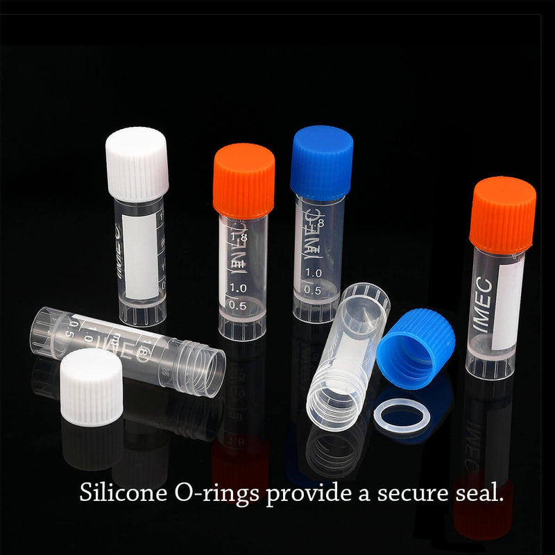 100PCS 2ml Plastic Small Vials with Screw Caps Sample Tubes Cryotubes,PP Material, Free from DNase, RNase, Human DNA 2ml 100pcs
