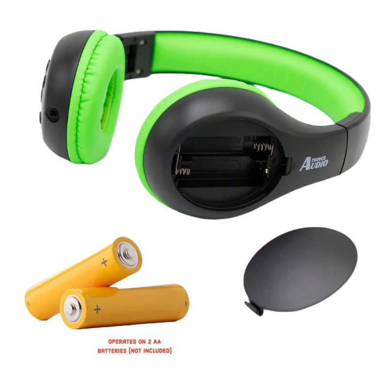 Things Audio Portable Personal FM Radio Headphones Pull-Out Antenna for Great Reception, Walking, Jogging, Relaxing, School, Talk Radio - Powered by 2AA Batteries (Not Included) (Black & Lime Green) Black & Lime Green