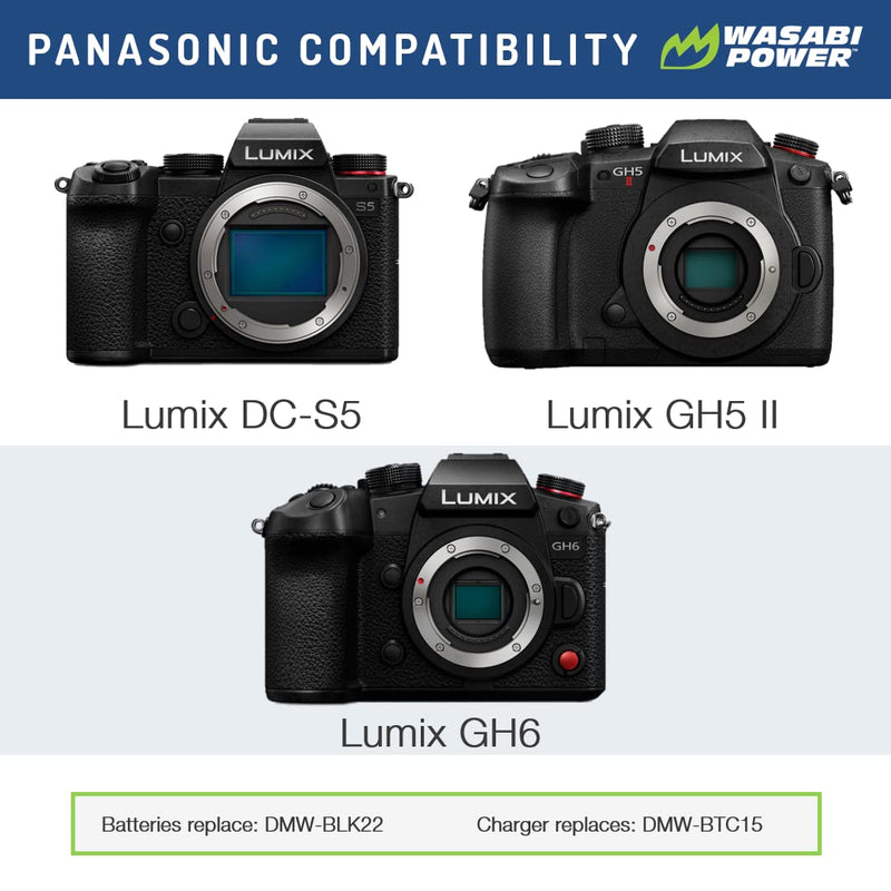 [AUSTRALIA] - Wasabi Power Battery for Panasonic DMW-BLK22 (2-Pack) and Panasonic Lumix DC-S5, Panasonic Lumix GH5 II, Panasonic Lumix GH6 
