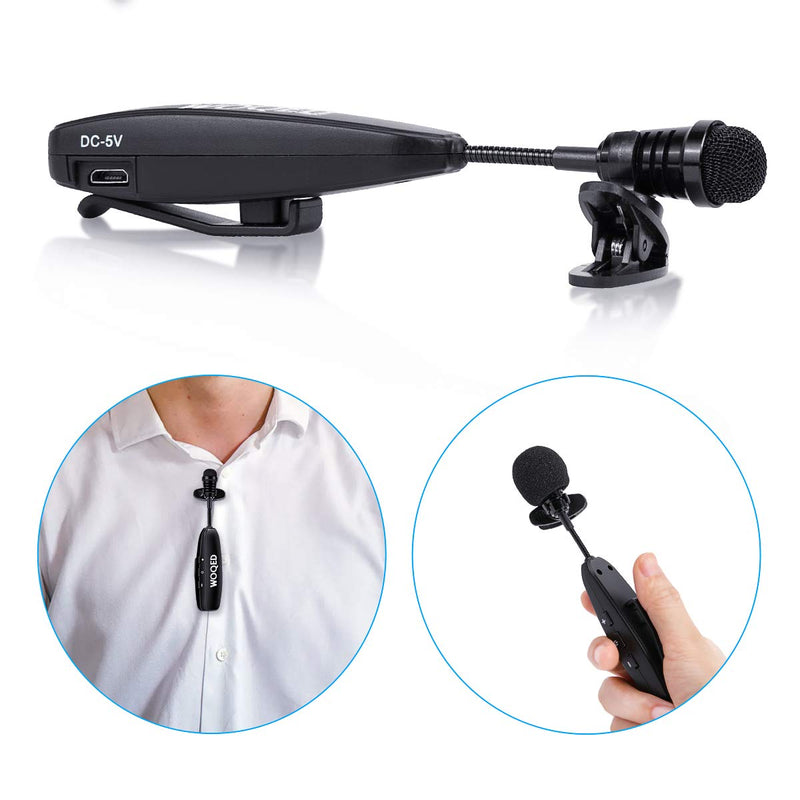 [AUSTRALIA] - Wireless Lavalier Microphone, WOQED Lapel Microphone, One Drag Two UHF Wireless Mic, Adjustable Frequency, Wireless Microphone for Video Recording, Filming, Interview, Broadcast, YouTube 