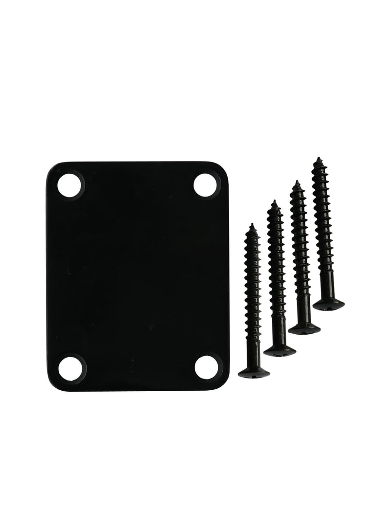 Metallor Guitar Neck Plate Standard 4 Holes with Screws 64 x 51mm Compatible with Strat Tele Style Electric Guitar Jazz Bass Parts Replacement Pack of 1Set Black.