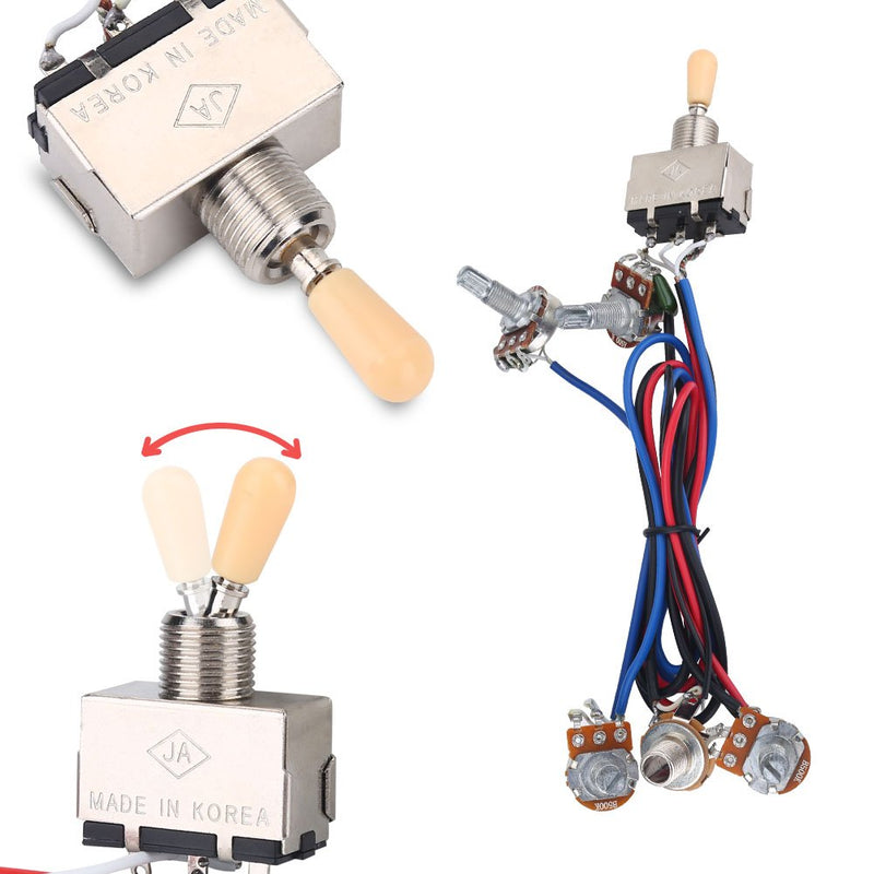 Guitar Wiring Harness Kit, 3 Way Switch 2 Volume 2 Tone 1 Jack 500K Pots for Les Paul LP Guitar