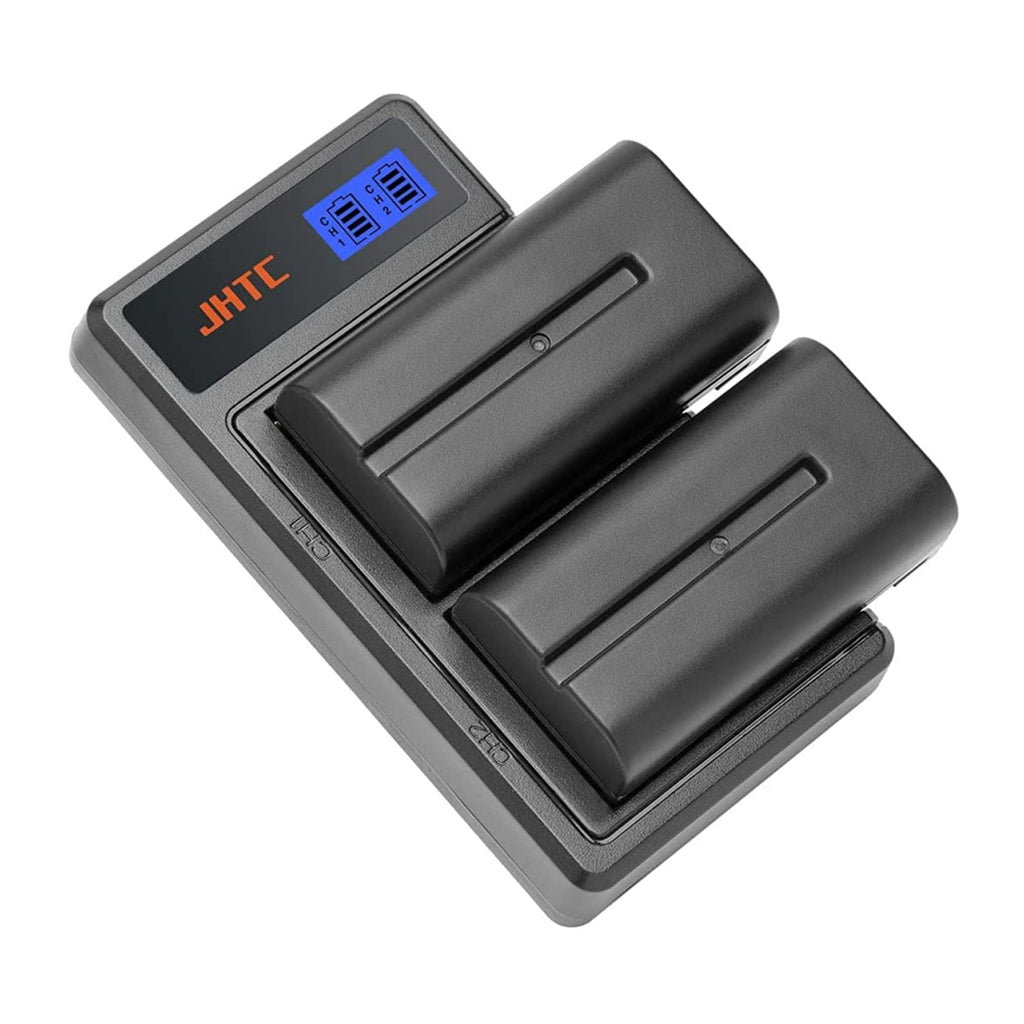 2 Pack Li-ion Replacement Batteries, Dual USB Charger and Smart LCD Display for NP-F550， F570,F770,F960,F975 CCD SC55,TR516,TR716,and More Battery