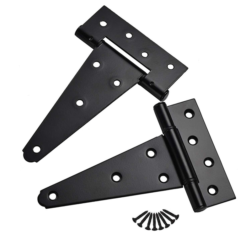 6 Inch T-Strap Shed Door Hinges Heavy Duty ,Black Tee Hinge for Wooden Fences,Yard Door,Barn Door Gates, Wrought Hardware Rustproof,2Pack/Set 6 Inch x 2PCS