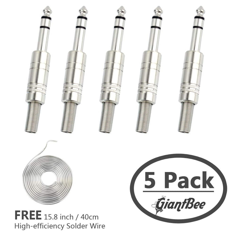 [AUSTRALIA] - 1/4" Audio Plugs 6.35 mm Plug TRS Male 1/4 inch Solder Type Stereo Plug Straight Design Connector with Spring for DJ Mixer Speaker Cables Guitar Cables Phono Patch Cable Microphone Cables (5 Pack) GB062012TRS 