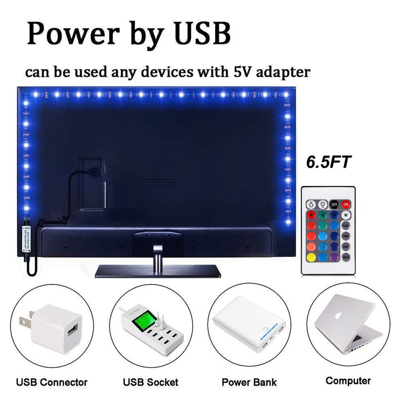 [AUSTRALIA] - Led Strip Lights 6.56ft for 40-60in TV USB Backlight Kit with Remote, 16 Color 5050 Bias HDTV （24Key Remote） 