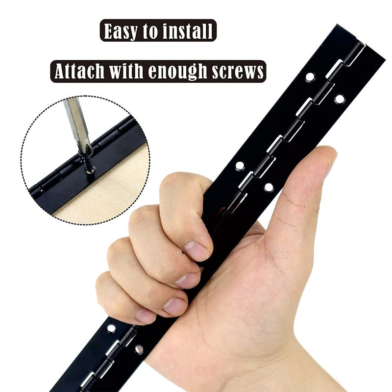 2PCS 12 Inch Black Piano Hinges for Cabinet Hinges Heavy Duty 12 Inch Continuous Hinges Sliver Stainless Steel 304 Long Hinges Door Hinges, Cabinet Door Hinges 2pack 12 inch(Black)