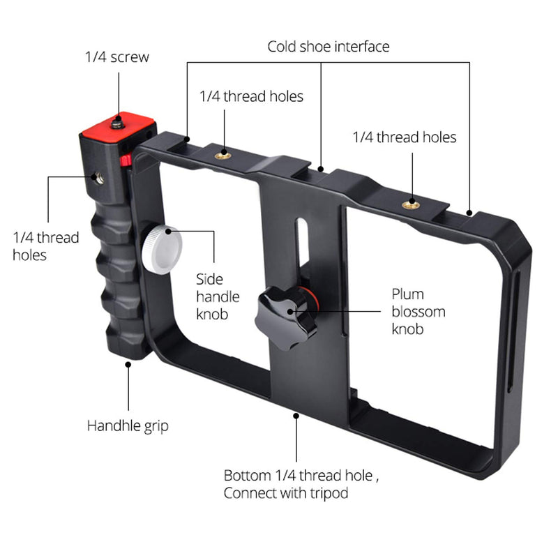 MULIOCEAN Smartphone Video Rig, Filmmaking Case, Phone Video Stabilizer Mount Stand Holder with Cold Shoe Adjustable Clamp for Videomaker Film-Maker Video-grapher Compatible with Cell Phone