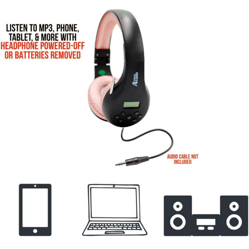 Things Audio Portable Personal FM Radio Headphones Pull-Out Antenna for Great Reception, Walking, Jogging, Relaxing, School, Talk Radio - Powered by 2AA Batteries (Not Included) (Black & Pink) Black & Pink