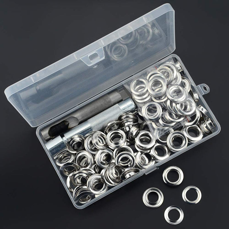 Grommet Kit,Grommets 1/2 inch Heavy Duty Metal Eyelets Kit for Fabric Curtains (Silver) Silver