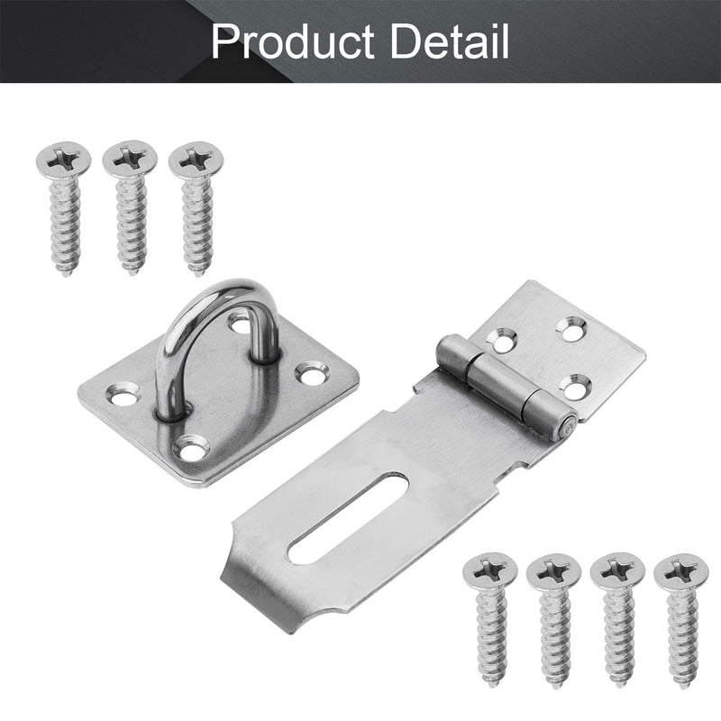 MroMax Hasp Staple Padlock Latch, 112mm Length,Stainless Steel Furniture Cupboard Door Stainless Steel Silver Tone 1pcs