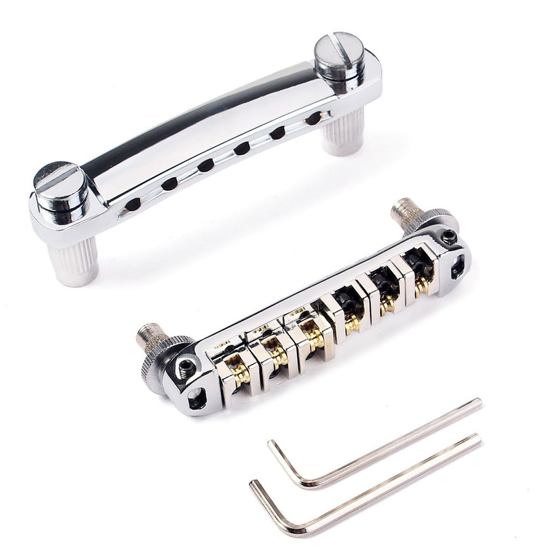 Alnicov Brass Roller Saddle Tune-O-Matic LP Guitar Bridge & Tailpiece Set Chrome