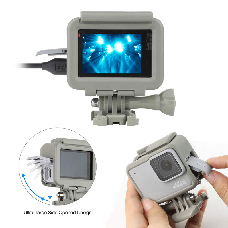 [AUSTRALIA] - SOONSUN Frame Mount Housing Case for GoPro Hero 5 6 7 Black White Silver Hero 2018 Cameras Protective Housing with Buckle and Screw, All Slots Fully Accessible - Gray 