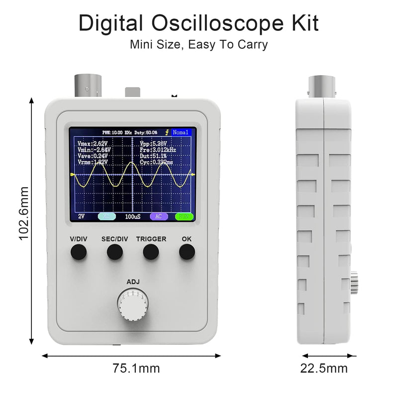 ETEPON Digital Oscilloscope Kit with BNC-Clip Cable Probe, Power Adapter (Assembled Finished Machine) Q15001, White