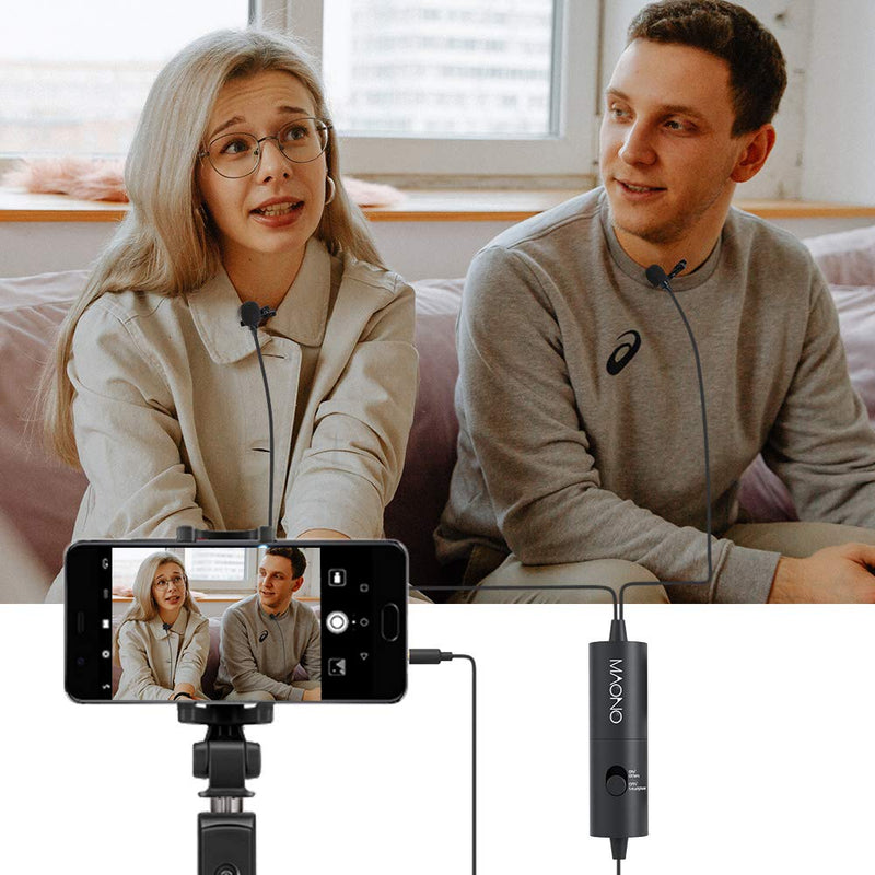 [AUSTRALIA] - Lavalier Microphones MAONO AU-200 Dual Handsfree Clip on Lapel Mic with Omnidirectional Condenser for Smartphone, Android, Camera, DSLR, Tablet, PC, Laptop, Computer 
