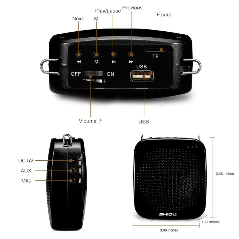 [AUSTRALIA] - SHIDU Voice Amplifier with Microphone Headset, 2000 mAh Rechargeable 15W Portable Amplifier Pa Amp Speaker for Teachers, Classroom,Meetings and more 