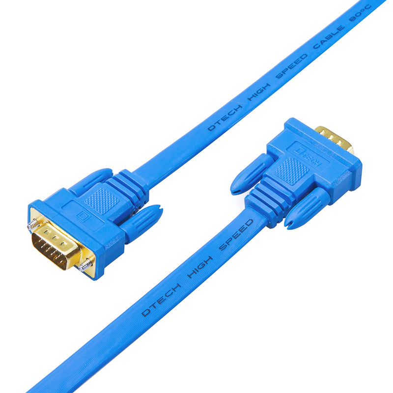 DTech Ultra Slim Flat Computer Monitor VGA Cable 15 Feet Male to Male Connector Wire - Blue - 5m 16ft
