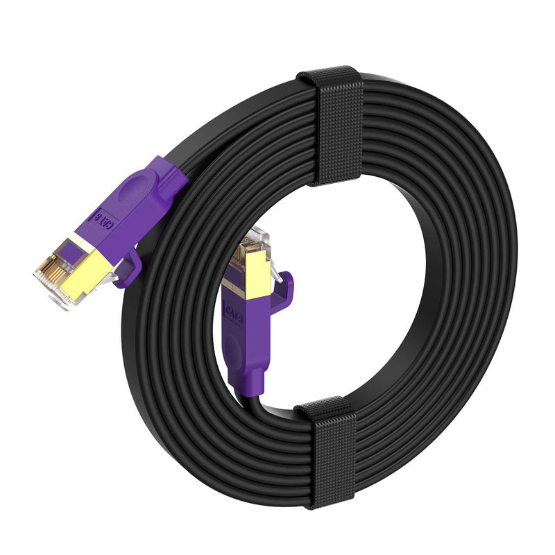 Cat 8 Ethernet Cable JUSTITUDE High Speed LAN Network Cable Fluke Certified 40Gbps 2000Mhz SFTP LAN Wires Flat Design CAT8 Gold Plated RJ45 Connector Ethernet Cable (10FT/3M-2PACKS, Black) 10FT/3M-2PACKS