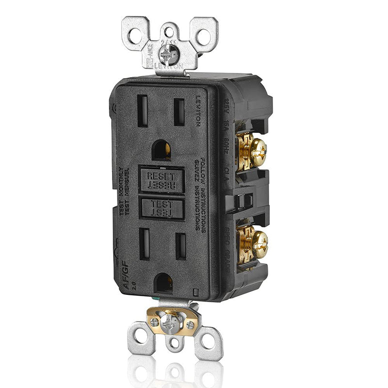 Leviton AGTR1-E SmartlockPro Dual Function AFCI/GFCI Receptacle, Wallplate Included, 15 Amp/125V, Black 15 Amp / 125 Volt