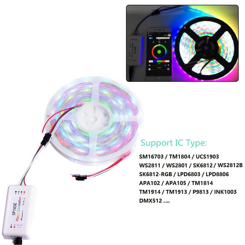 [AUSTRALIA] - RGBZONE Wireless Bluetooth Magic Dream Color LED Light Controller DC5V-24V SP105E iOS/Android APP for WS2811 WS2812B WS2801 SK6812 Individually Addressable Programmable LED Pixel Module Panel Lamp 