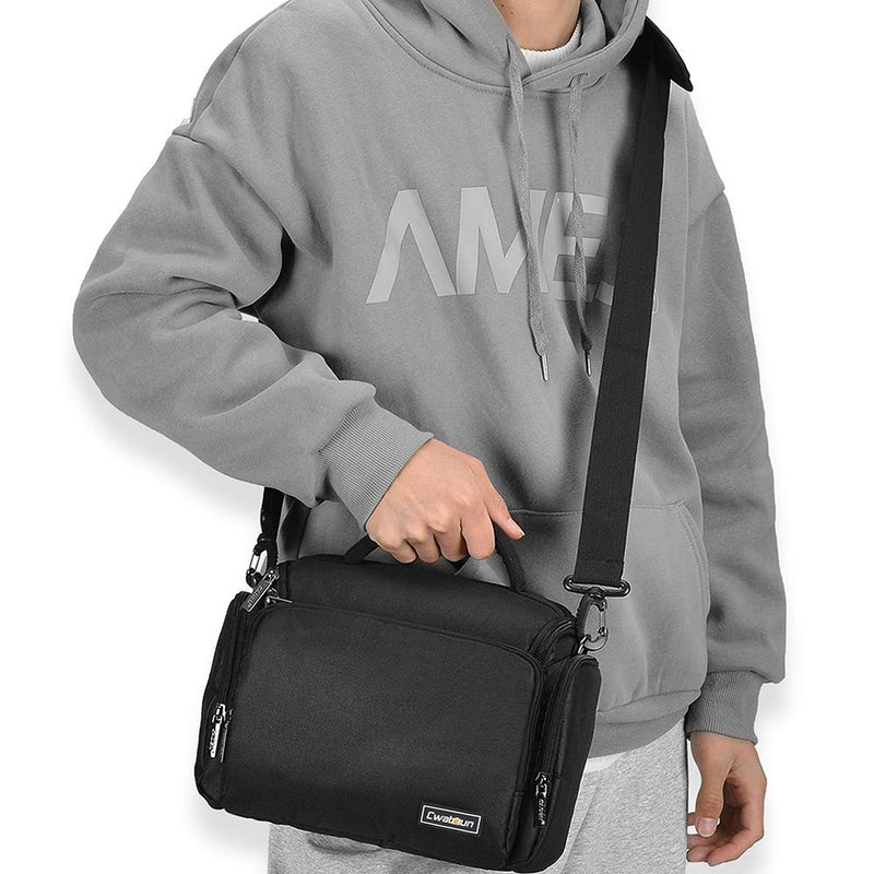 Cwatcun Shoulder Camera Bag Water Resistant Camera Bag Case for Nikon Canon Sony Pentax Olympus Panasonic Samsung Mirrorless SLR DSLR Photography Lens Accessories Large Black 1.0 BLACK L