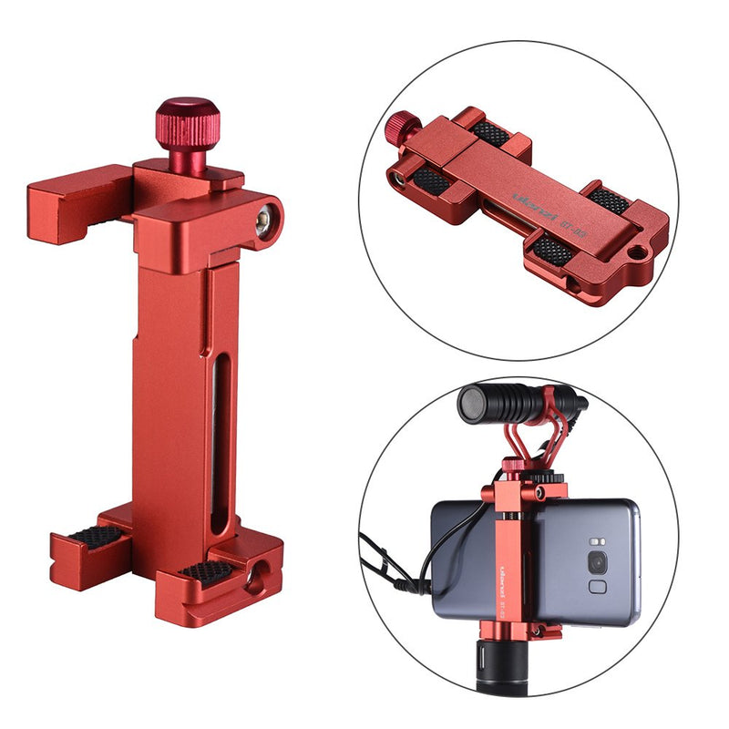 Andoer ST-03 Metal Phone Tripod Mount Clamp Holder Bracket with Hot Shoe Mount AS Quick Release Plate Replacement Compatible with iPhone X 8 76s Plus Replacement for Samsung Smartphone