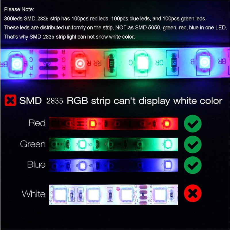 [AUSTRALIA] - LED Strip Light Waterproof 300leds 32.8ft 10m（2pcs 5m/16.4ft) Waterproof Flexible Color Changing RGB SMD 2835 with 44 Keys IR Remote Controller and 12V 2A Power Supply (RGB) Rgb (Red, Green, Blue) 