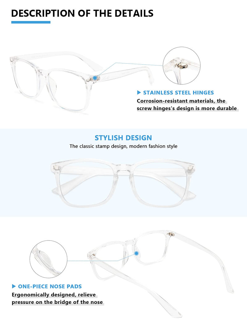 Livho Blue Light Blocking Glasses, Computer Reading/Gaming/TV/Phones Glasses for Women Men,Anti Eyestrain & UV Glare LI8081 Clear