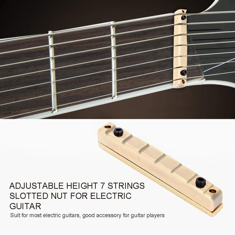 Dilwe 7 Strings Guitar Bridge Nut, Adjustable Brass Bridge Nut for 7 String Multiscale Electric Guitars Replacement Accessory (Golden)