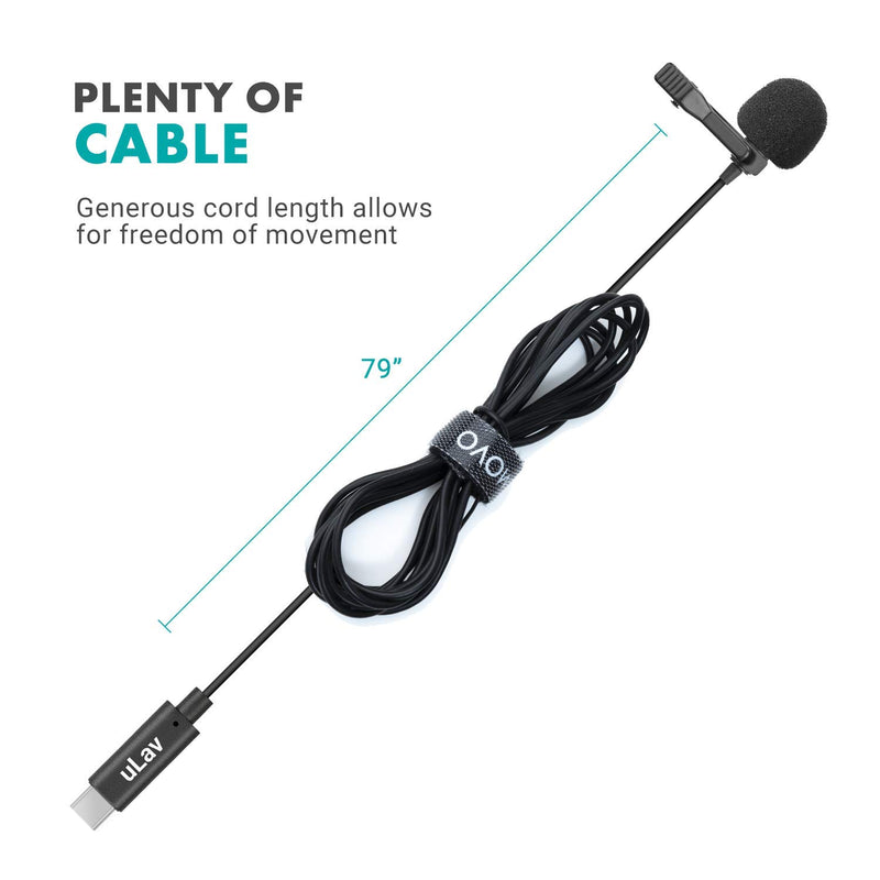 Movo uLav - Wired Omnidirectional USB-C Lavalier Clip On Microphone - External Clip On Mic for Android Smartphone, iPad Pro, USB Type-C Devices - Lapel Microphone for YouTube, Vlogging, Interviews