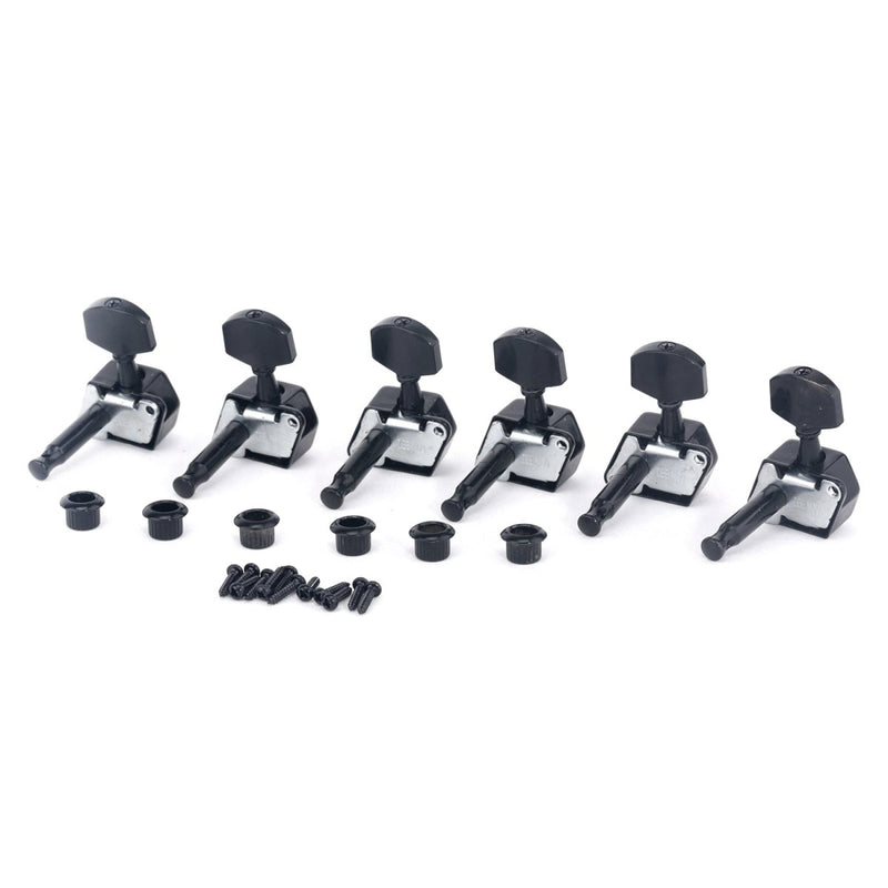 Musiclily Pro 6 in Line Semi Closed Guitar Tuners Tuning Pegs Machine Heads Set for Strat or Tele Style Replacement, Black Small Button Black