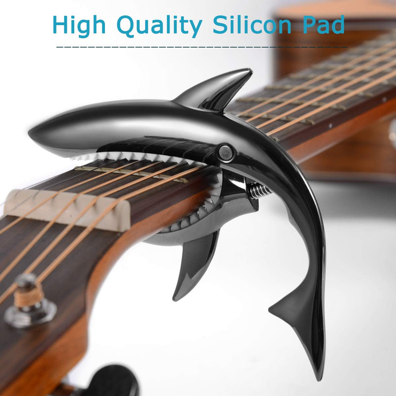 Guitar Capo For Acoustic And Electric Guitar Quickly Change Clamp Soft Silicon Padding Guitar Capo Zinc Alloy Black Capo-CattleyaHQ Shark Capo