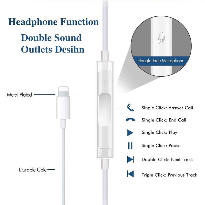 iPhone Lightning Headphone[Apple MFi Certified]Apple Earbuds with Lightning Connector(Built-in Microphone & Volume Control&Support Call)All iOS System