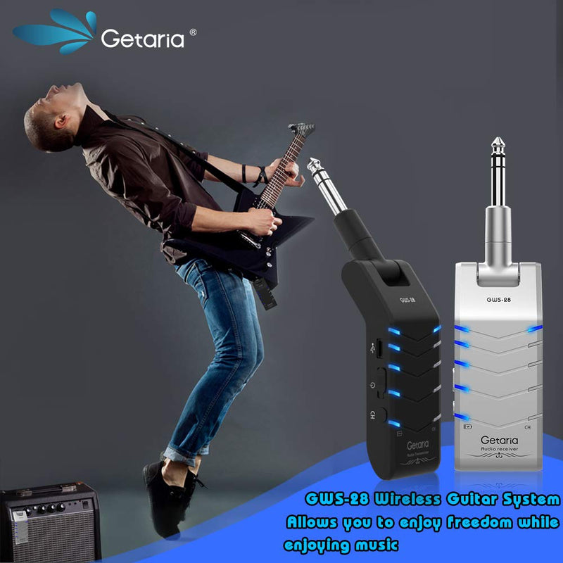 [AUSTRALIA] - Getaria 2.4GHz Stereo Wireless Guitar System Wireless Audio Electric Guitar Transmitter Receiver 5 Channels Battery Rechargeable for Electric Guitar Bass Keyboard 