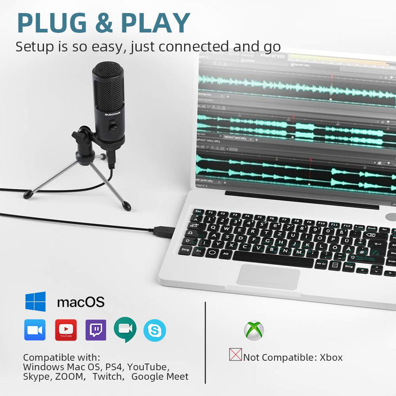 USB Microphone for Computer, SUDOTACK Condenser PC Mic Kit for Streaming, Recording, Podcasting, Gaming, YouTube, Skype, Zoom, Twitch, Compatible with Laptop Desktop Windows macOS (ST-600)