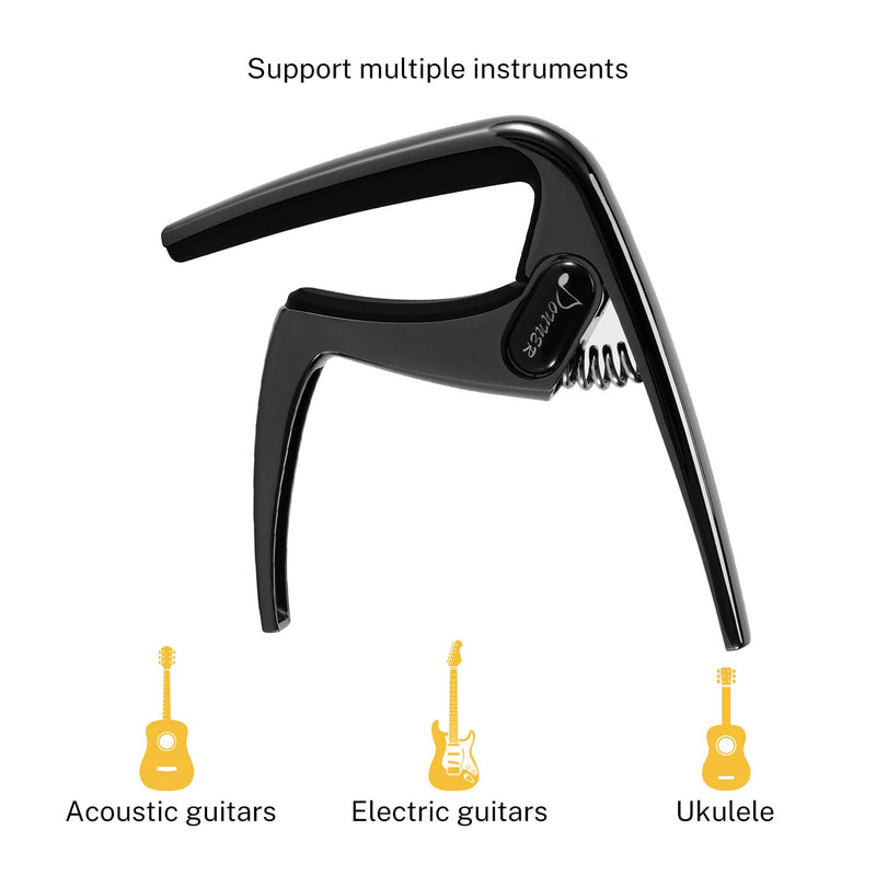 Donner Guitar Capo DC-3 for Acoustic and Electric Guitar Ukulele Banjo Mandolin Black With Picks